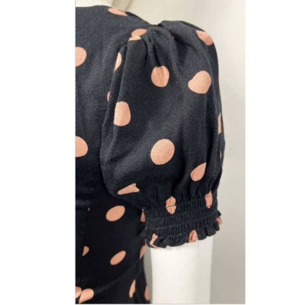 REFORMATION DREA RUCHED POLKA-DOT CREPE MINI DRESS - Picture 6 of 9